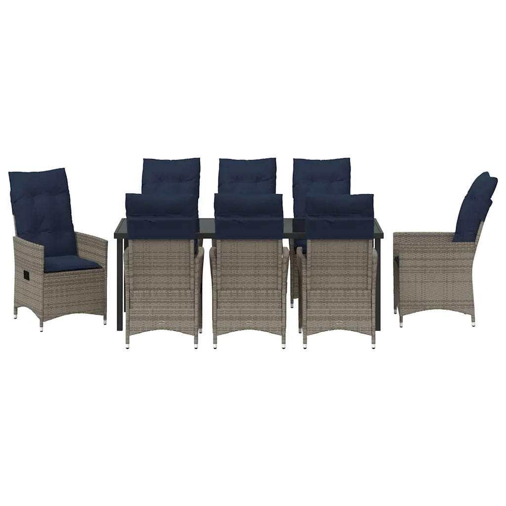 Set di tavolo e sedie con cuscino 9 pcs Grigio Rattan in PE 3379596