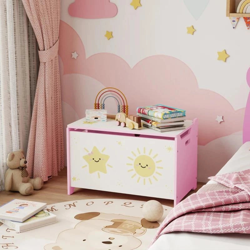 BAULE PORTAGIOCHI CON COPERCHIO PER BAMBINI PER GIOCATTOLI E VESTITI, 60X37X39 CM, ROSA