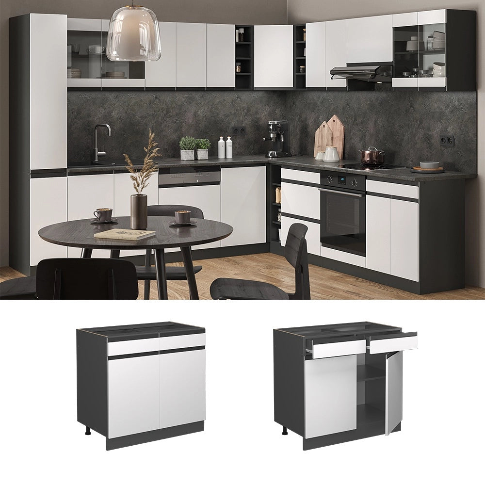 Mobiletto base per cucina R-Line Bianco/Antracite 80 cm J-Shape, PL Rovere Vicco