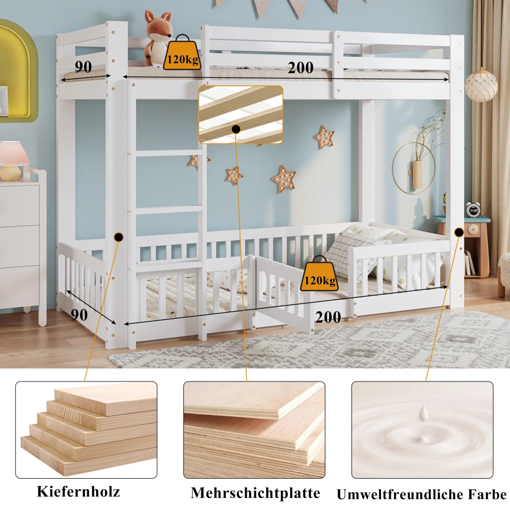 letto a castello legno bianco 90x200 cm