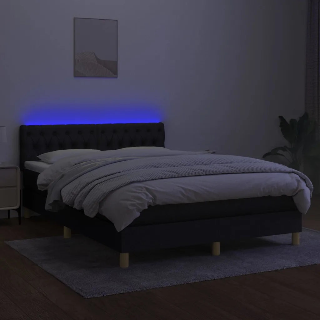 Letto a Molle con Materasso e LED Nero 140x190 cm in Tessuto 3133951