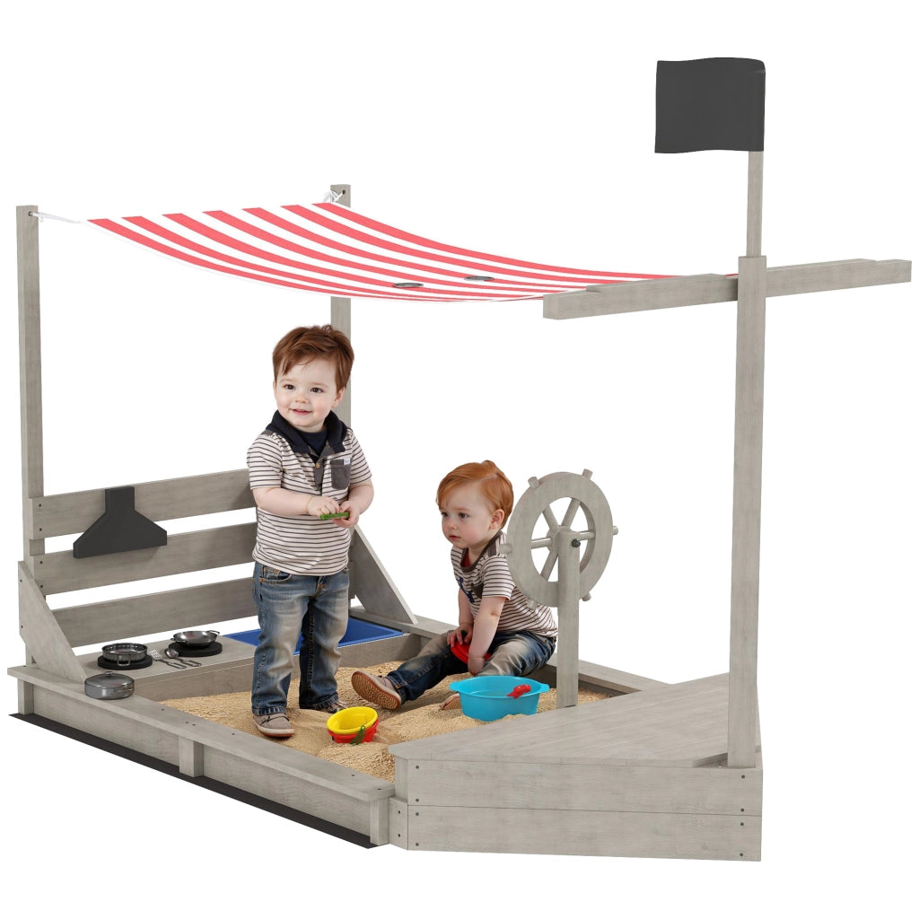 Set da giardino bambini Piratenschiff con sabbiera e tettoia ¨C Minimal ¨C Legno massello, grigio, 180x103x144,5 cm