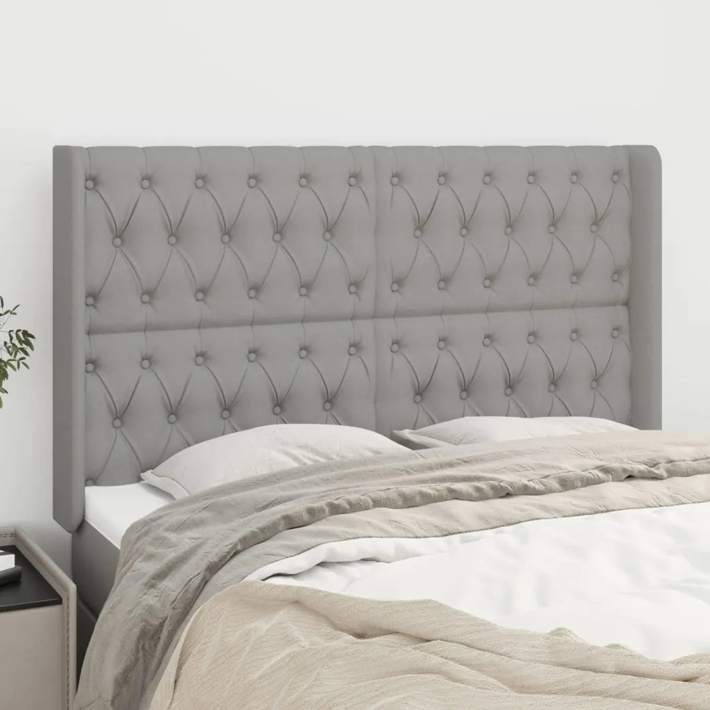 Testiera ad Orecchio-Testata con Orecchie Grigio Chiaro 163x16x118/128 cm in Tessuto 950849