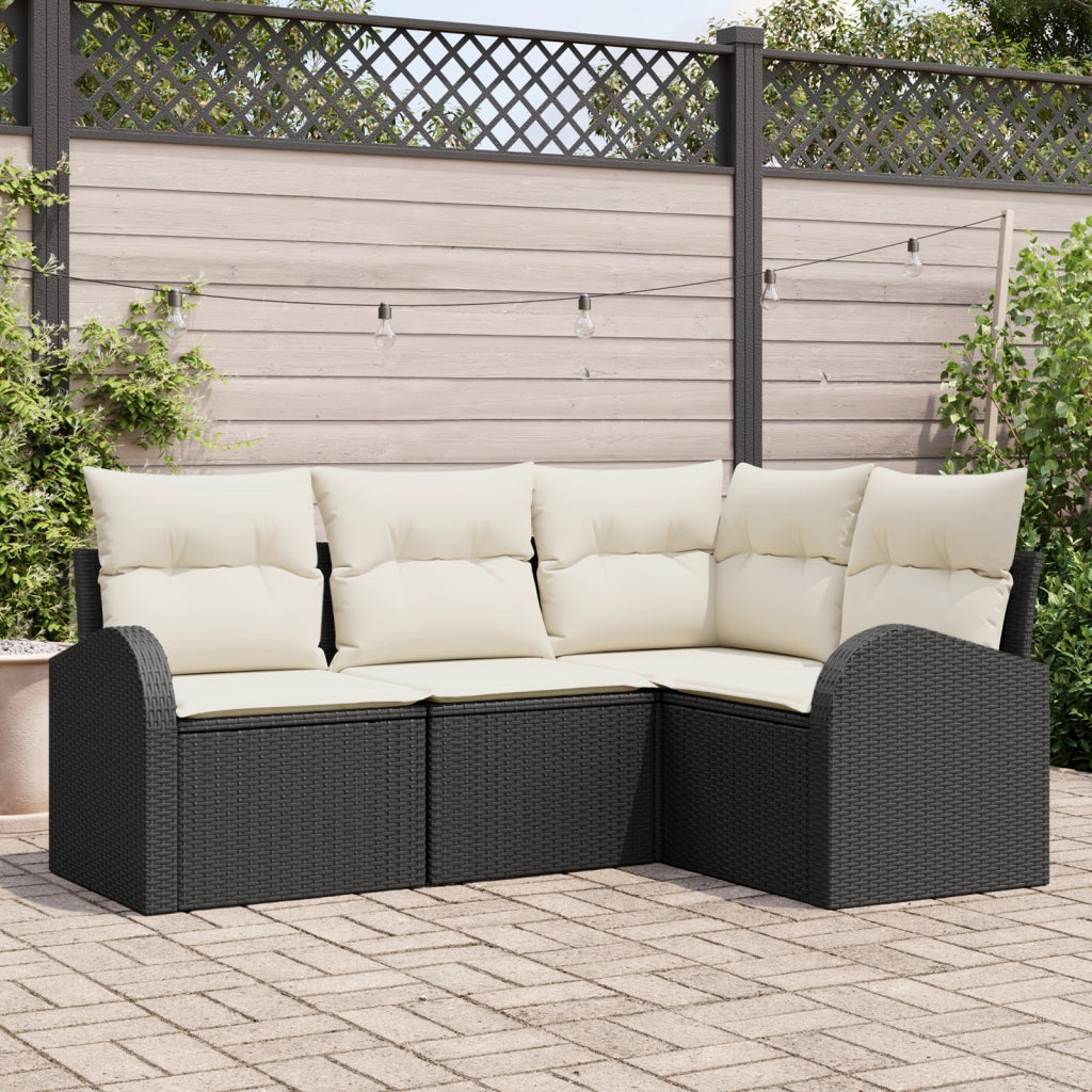 Set Divano da Giardino a 4 Pezzi con Cuscini Nero Polyrattan