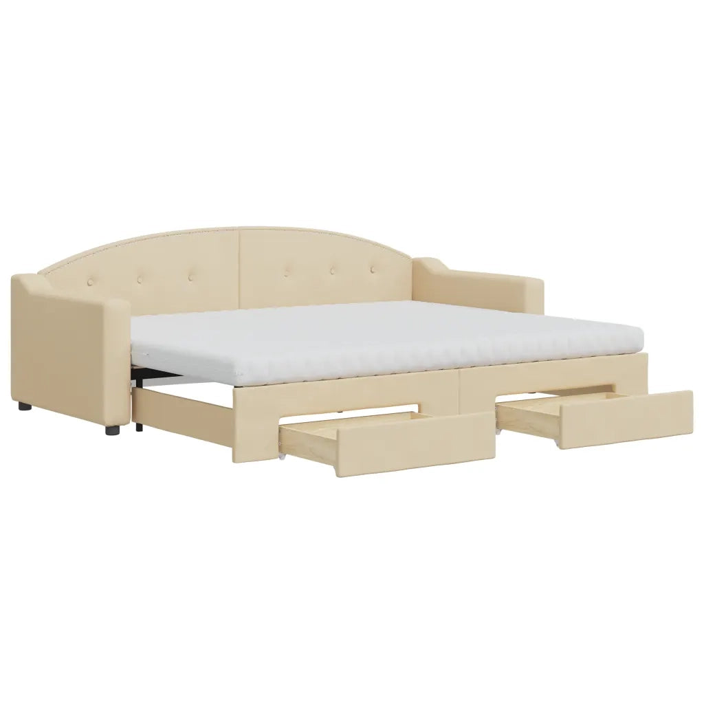 Divano Letto Estraibile con Cassetti Crema 80x200 cm in Tessutocod mxl 82778