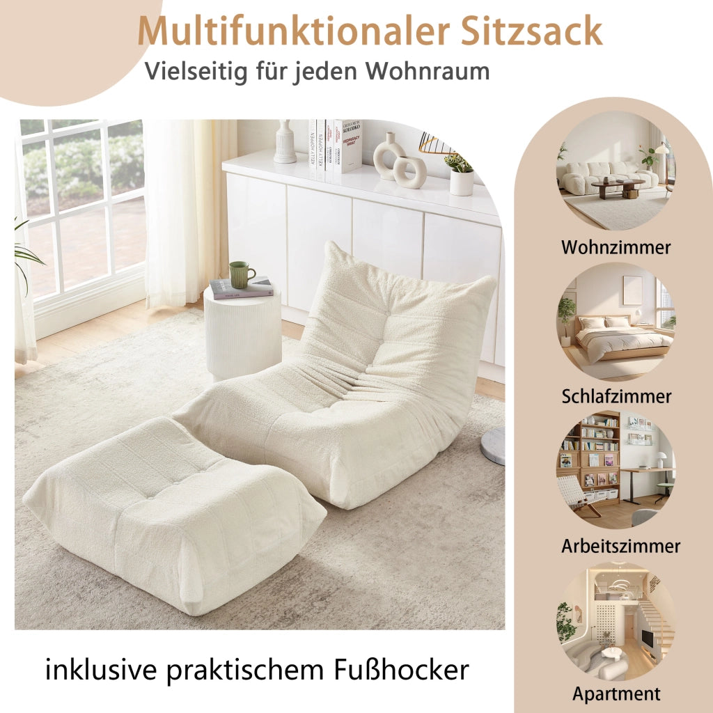 POLTRONA RELAX con poggiapiedi Set da 2 pezzi Teddy Beige