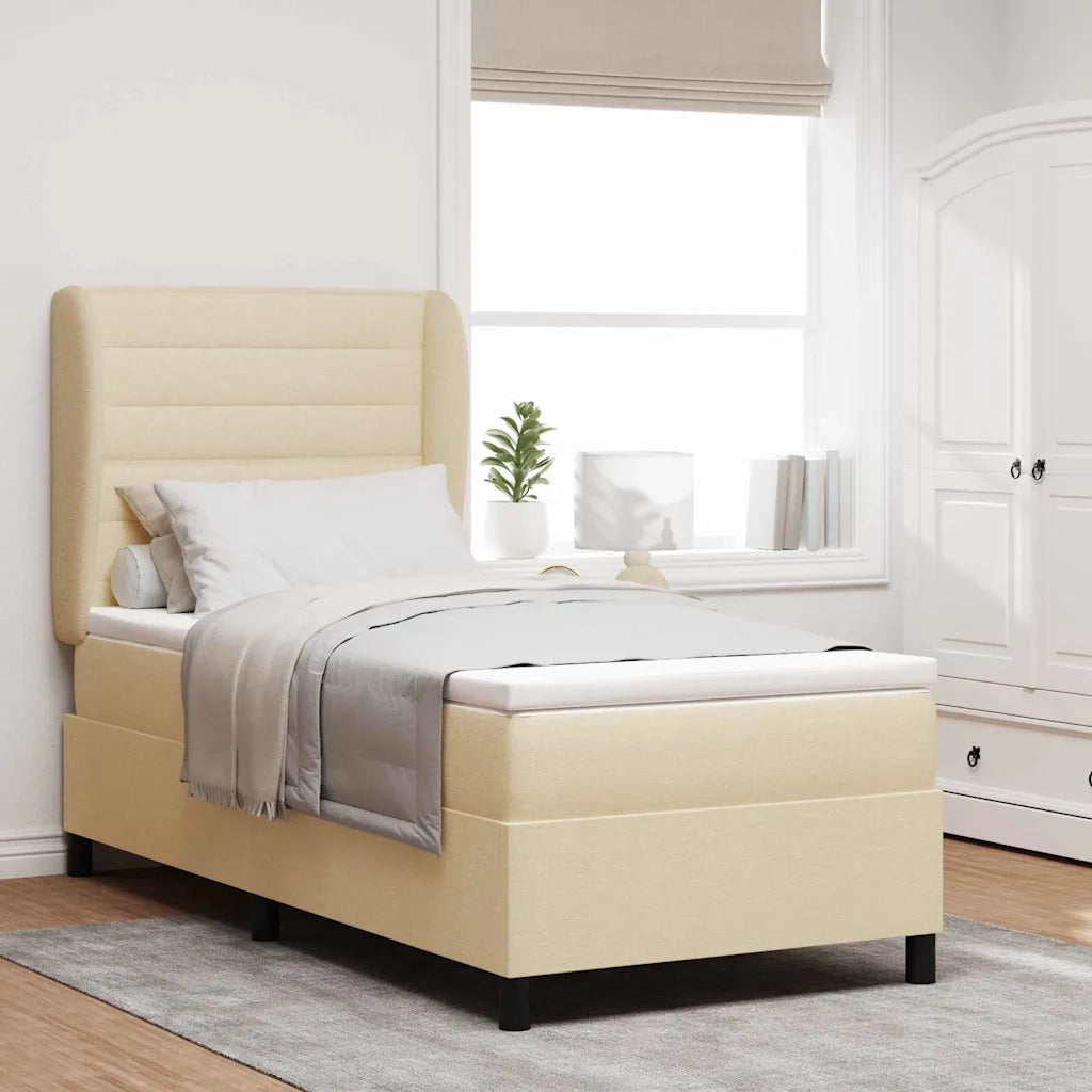 Letto a molle con materasso Crema 90 x 190 cm Tessuto 3340478