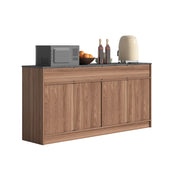 Credenza e madia da cucina con 3 cassetti e ripiani regolabili in MDF finitura noce con piano effetto cemento