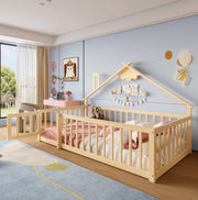 Letto per bambini 90x190 cm a forma di casetta in legno naturale