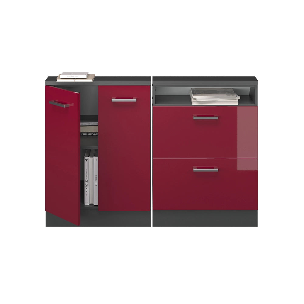 Mobile cucina sottotetto R-Line Rosso lucido/Antracite 140 cm Set di 2 Vicco