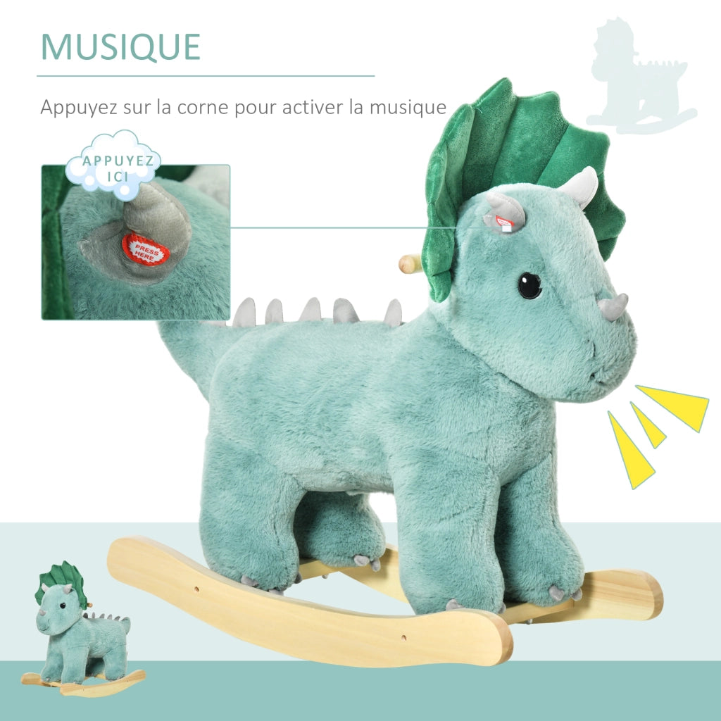 Giocattolo Dinosauro a Dondolo con Suono ¨C zephmum ¨C Verde Legno di Pioppo