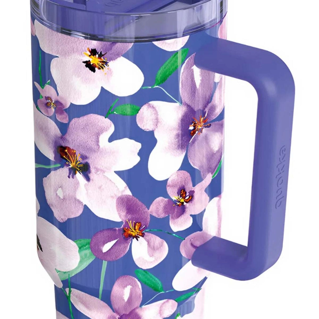 Bicchiere Termico 1200 ml con Cannuccia con Motivo Floreale Viola Quokka