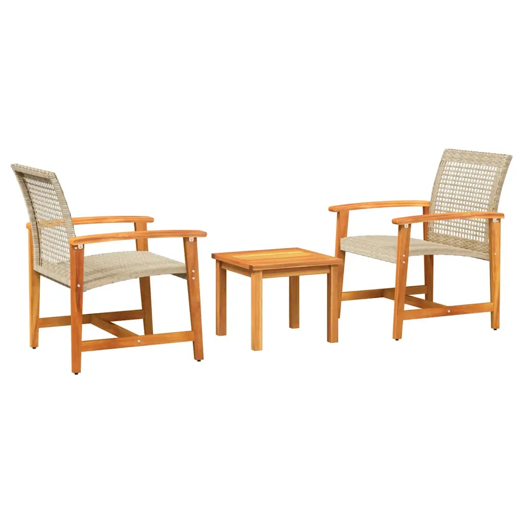 Set da Bistrot 3 pz Beige in Polyrattan e Legno di Acacia CFW5681773