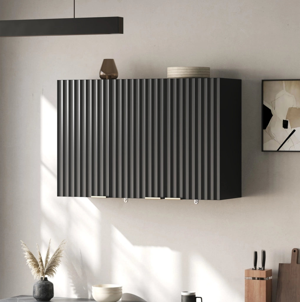 Pensile da parete con 3 ante in MDF nero; 90 x 29 x 60 cm