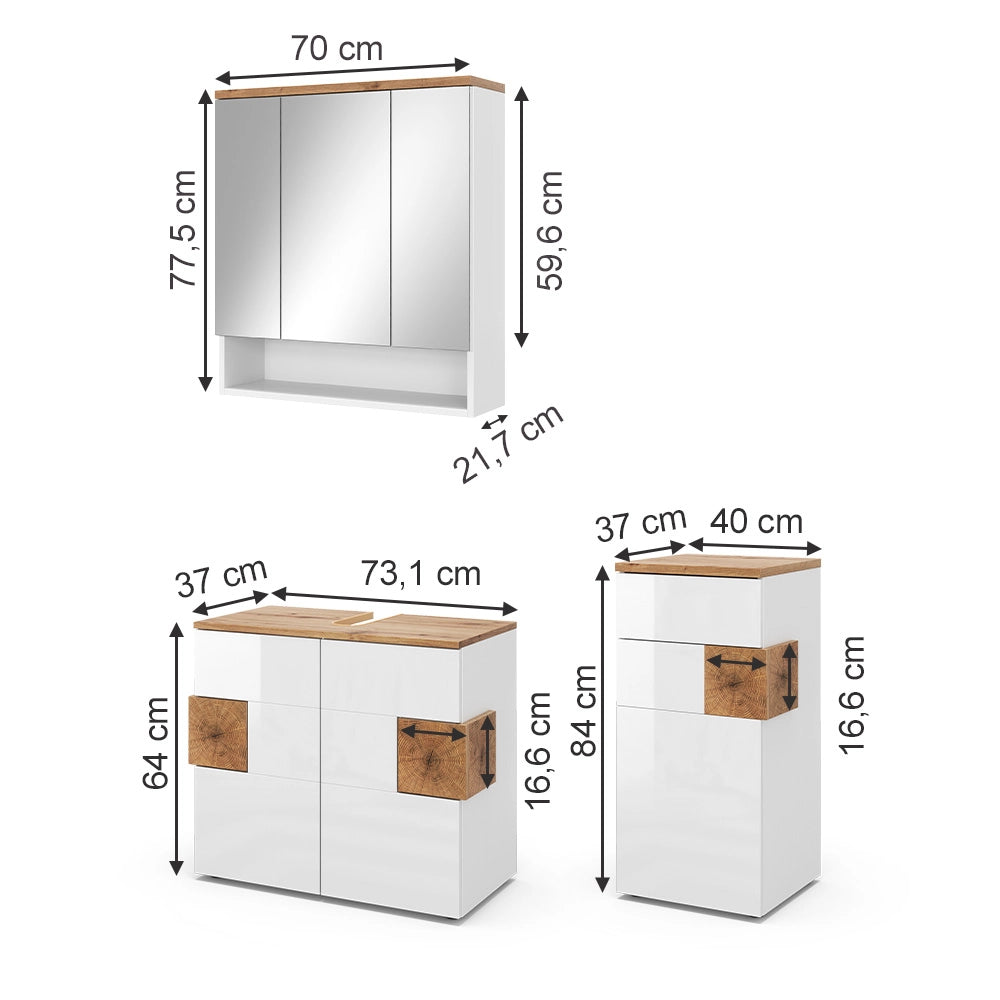 Vicco Set di mobili da bagno Bianco 3 parti