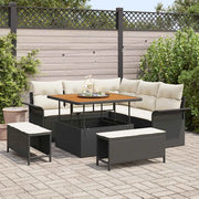 Set Divano da Giardino con cuscino 8 pcs Nero polyrattan