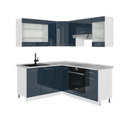 Mobili da cucina Fame-Line Blu scuro lucido/Bianco 190 x 60 cm, PL Marmo Vicco