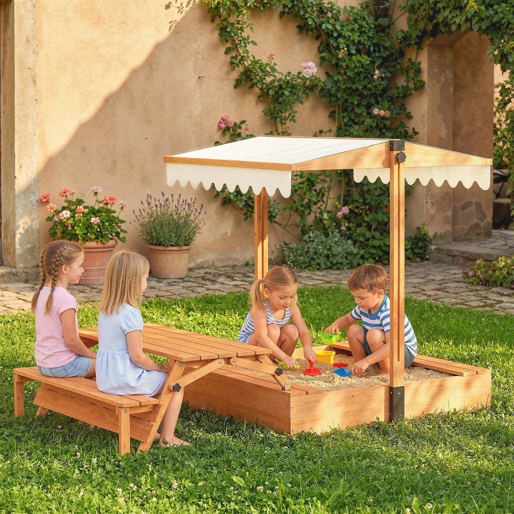 Sandbox con tetto e tavolo da picnic ¨C zephmum ¨C in legno 184x110x120 cm marrone