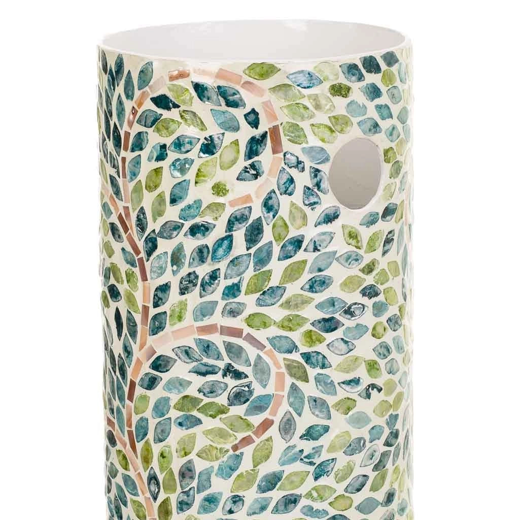 Paragüero de capiz verde estampado D20x56h cm