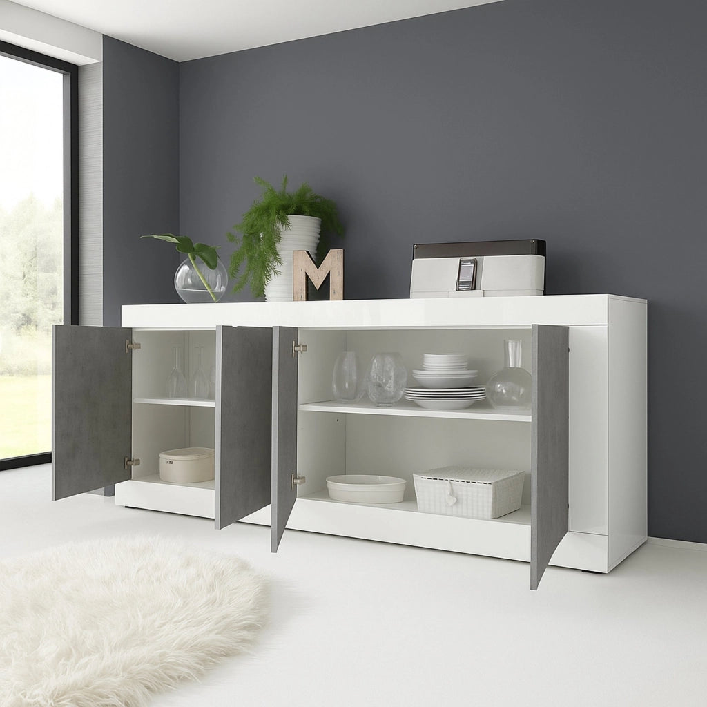 Madia Poli, Credenza 2 Ripiani, 207x43x86h cm Bianco Lucido