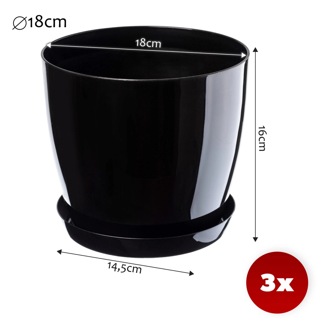 Vaso da fiori KADAX, fioriera, coperchio, 18 cm, supporto per fiori, plastica nera, 3 pezzi.