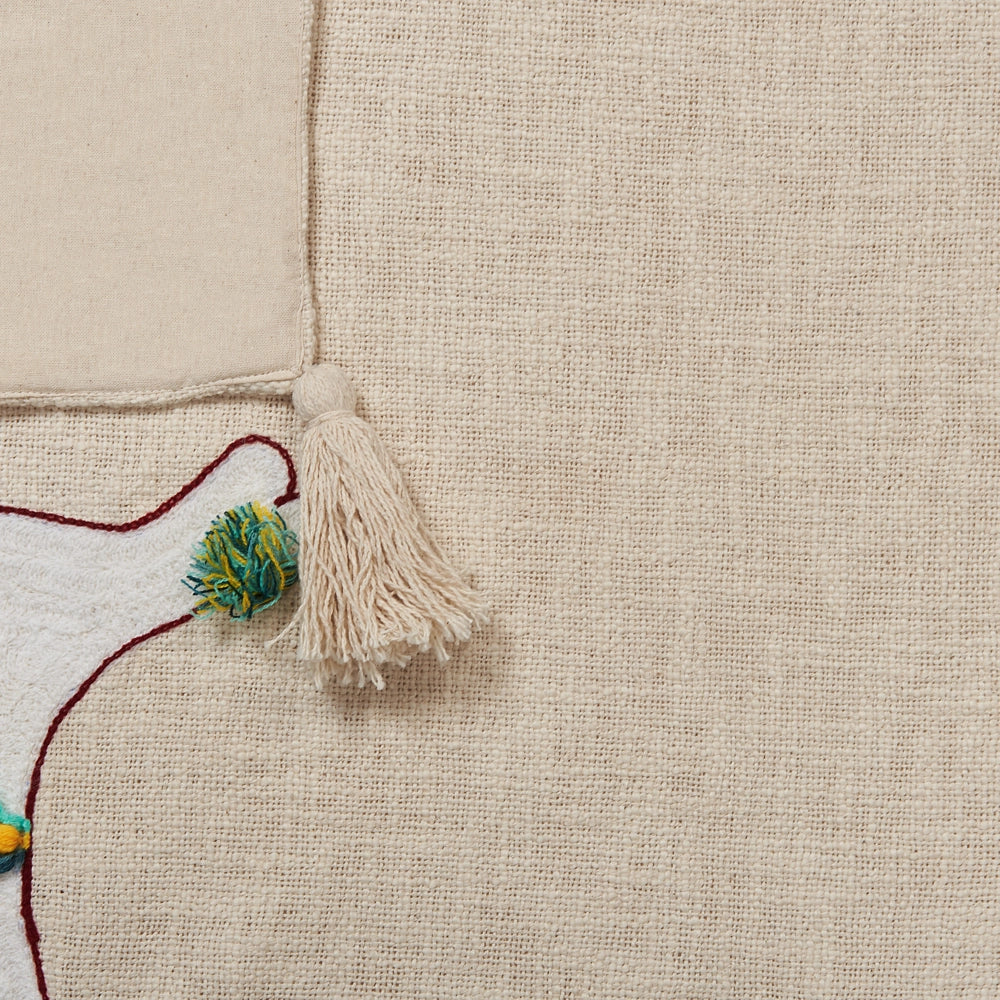 Coperta in cotone beige e marrone 130 x 180 cm copriletto in ricamo fatto a mano con motivo lama accogliente con nappe