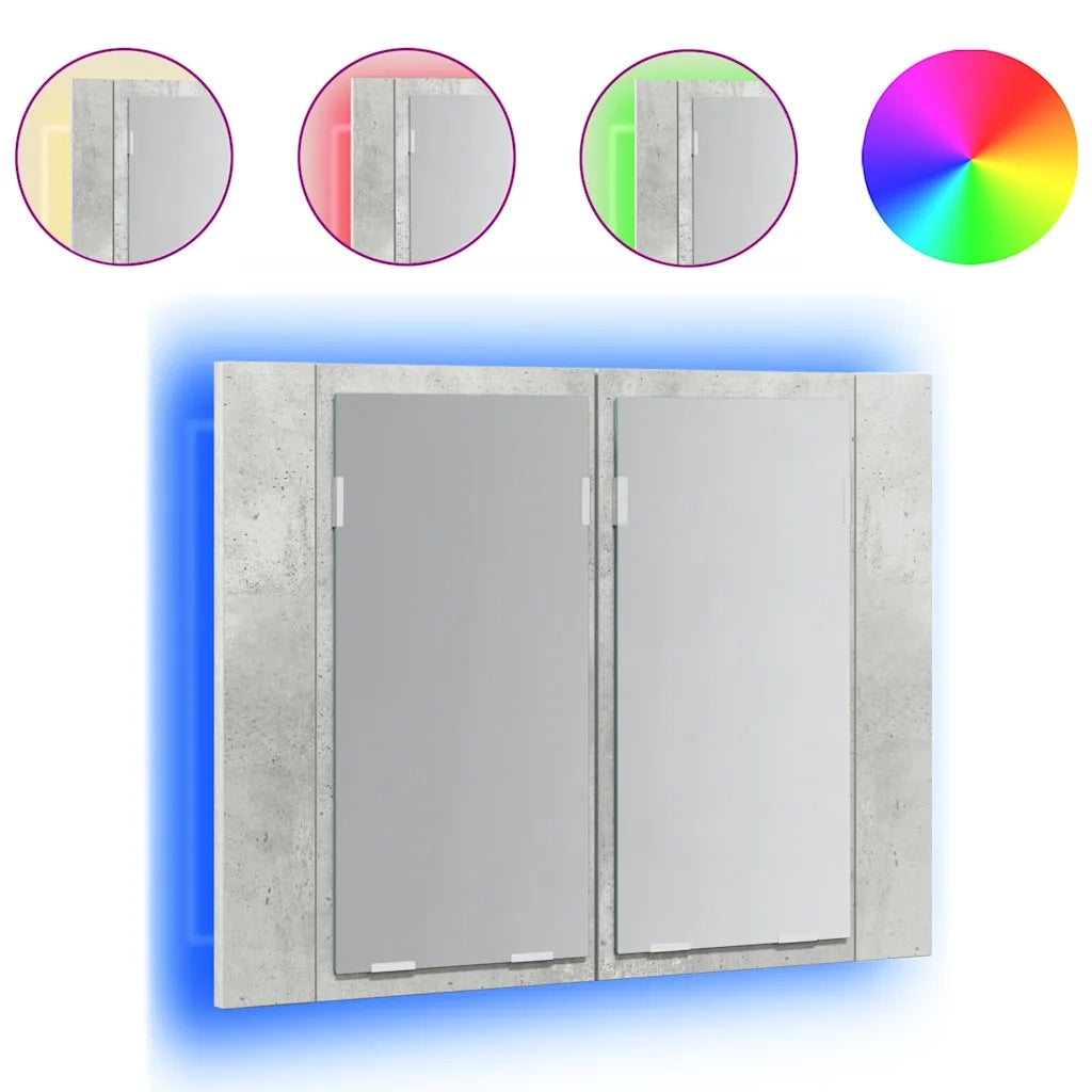 Armadietto a Specchio | Armadio da bagno con Luci LED Grigio Cemento in Acrilico