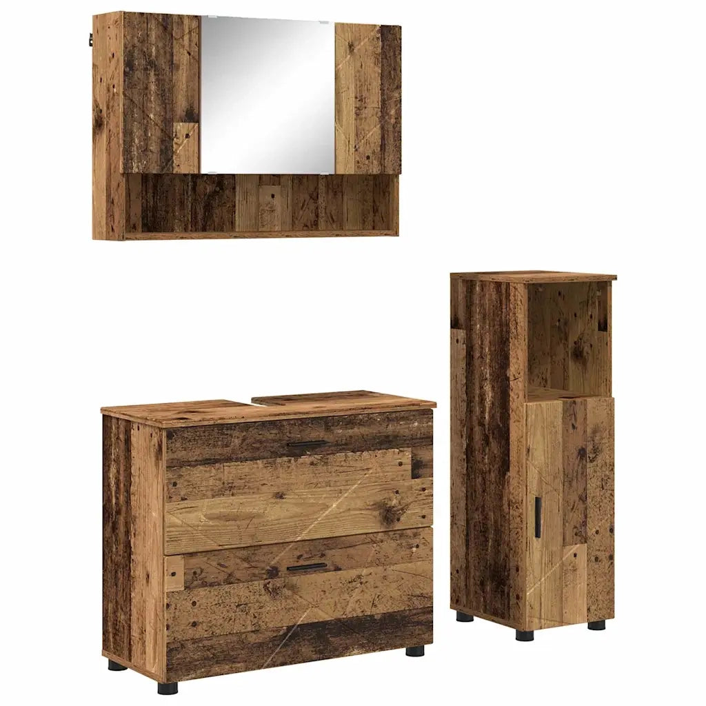 Set di mobili per il bagno con cassetto 3 pcs Legno vecchio