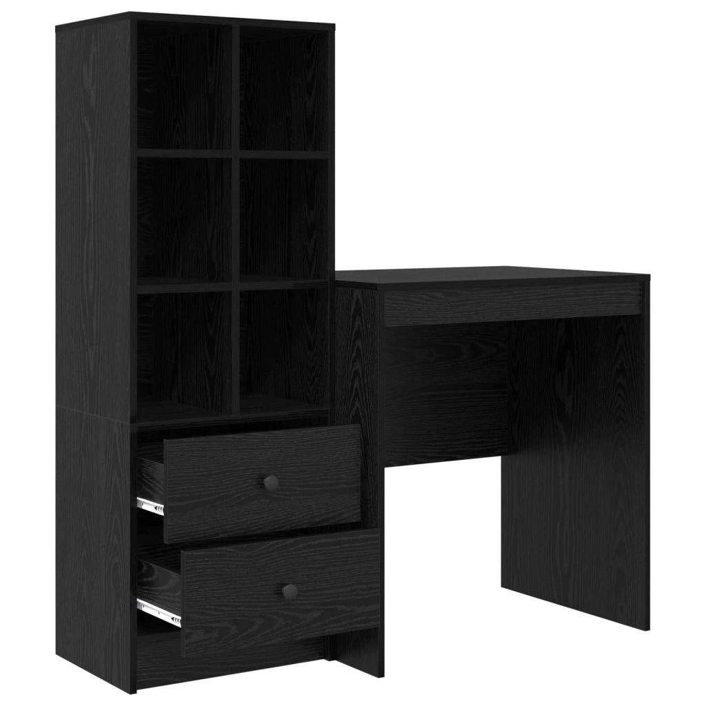 Scrivania con cassetto con lo scaffale 2 pcs Rovere Nero 3337346