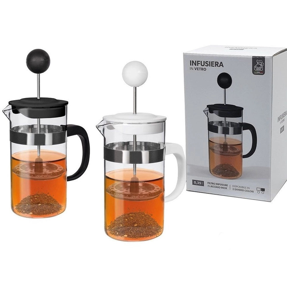 Trade Shop - Tisaniera Infusiera In Vetro Capacità 350ml Filtro Infusore In Acciaio Inox 2 Colori -
