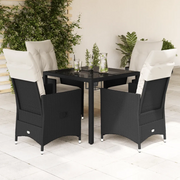 Set da Pranzo da Giardino 5 pz Nero con Cuscini in Polyrattan 3276692