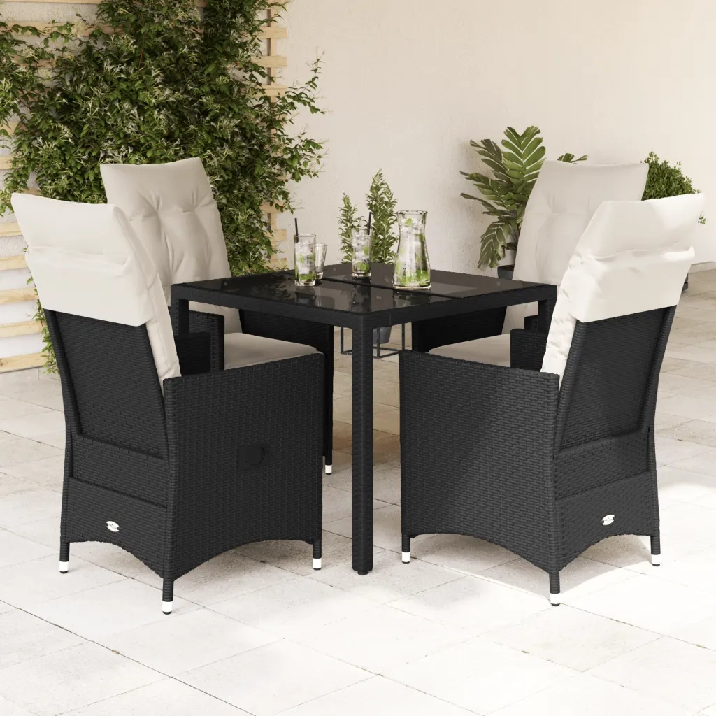 Set da Pranzo da Giardino 5 pz Nero con Cuscini in Polyrattan 3276692