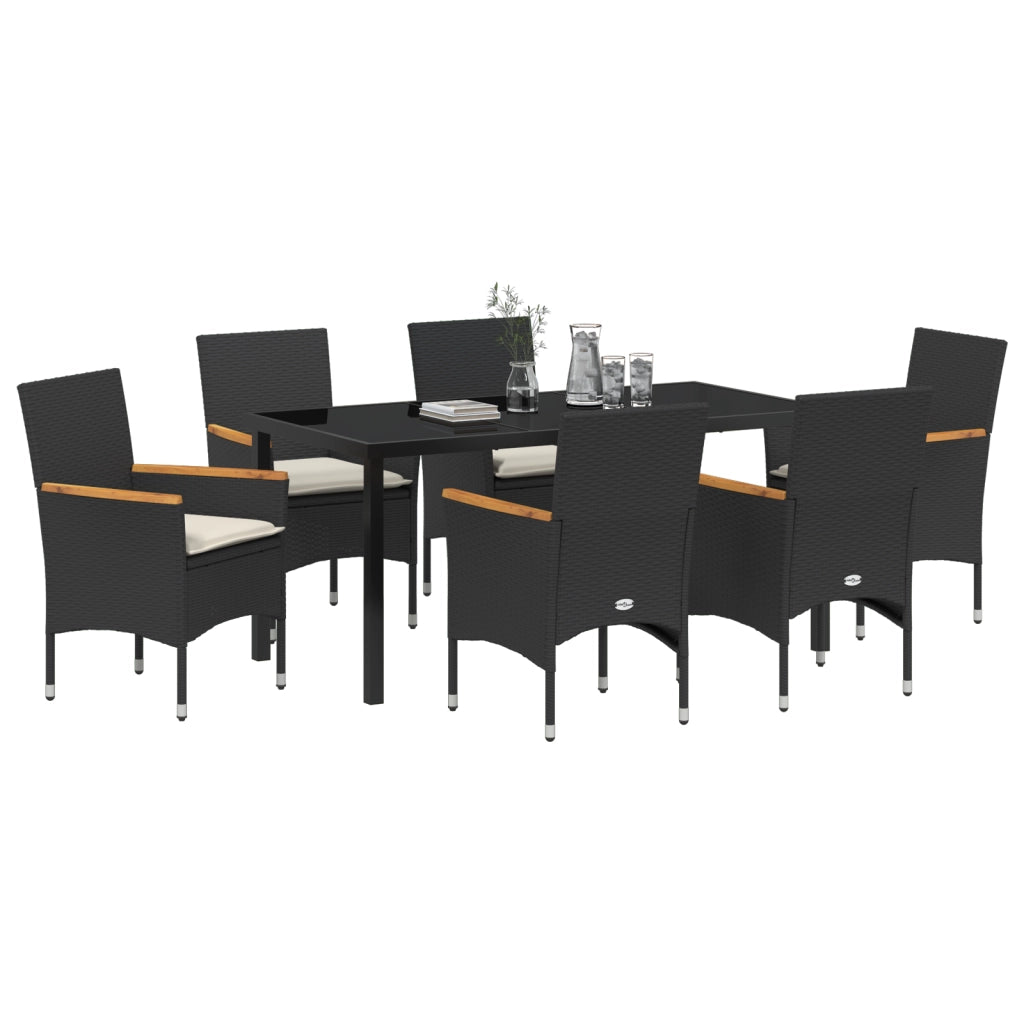 Set da pranzo da giardino  da 7 pezzi con cuscini polyrattan nero