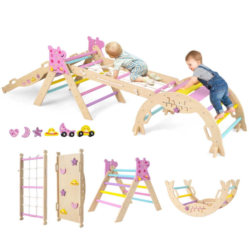 Set triangolo giocattoli pieghevoli per arrampicata beb¨¨, Triangolo arrampicatore per bambini con tunnel Rosa-Arrampicate e scivoli