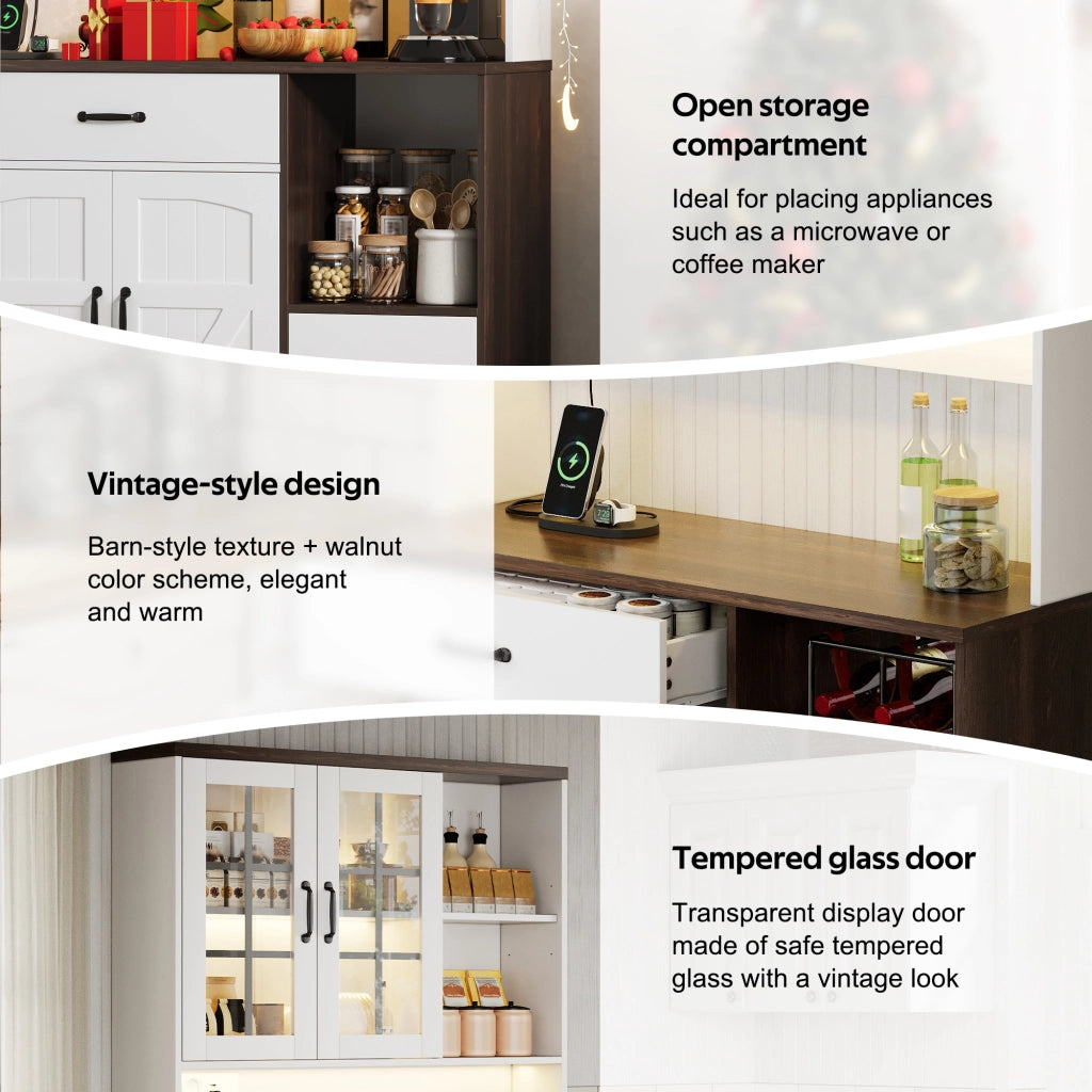 Credenza da cucina con ante in vetro; ripiani regolabili; LED multicolore e prese integrate 105 × 40 × 185 cm