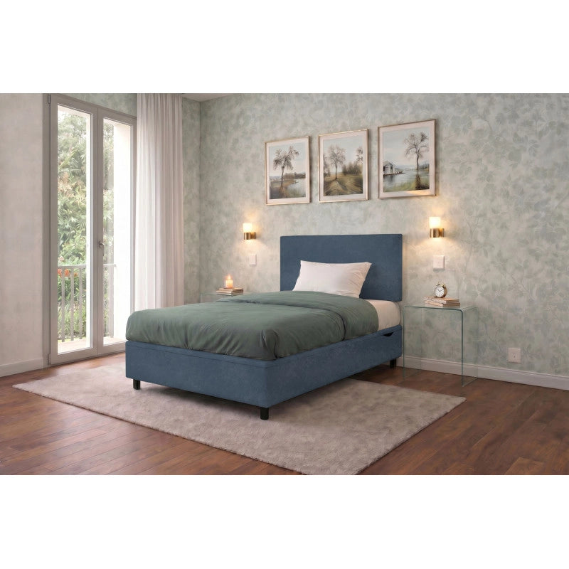 Letto imbottito Piazza e mezzo 120x200 cm Flat - Contenitore,Microfibra,Blu