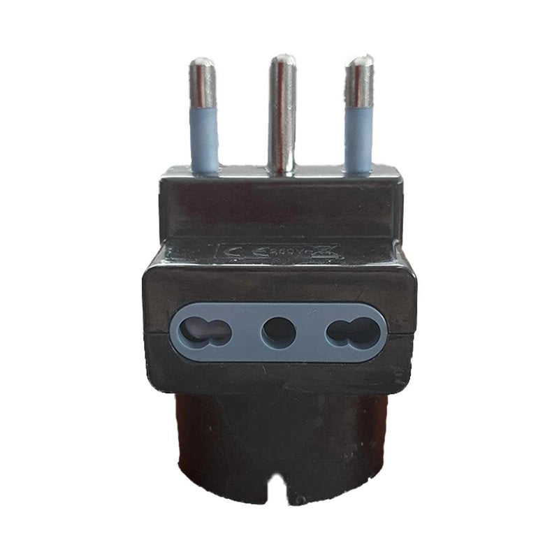 Adattatore Tripla con Spina 16A 2P+T 1 Presa Ita 10A / Schuko 16A e 2 Prese Bipasso 10/16A Colore nero