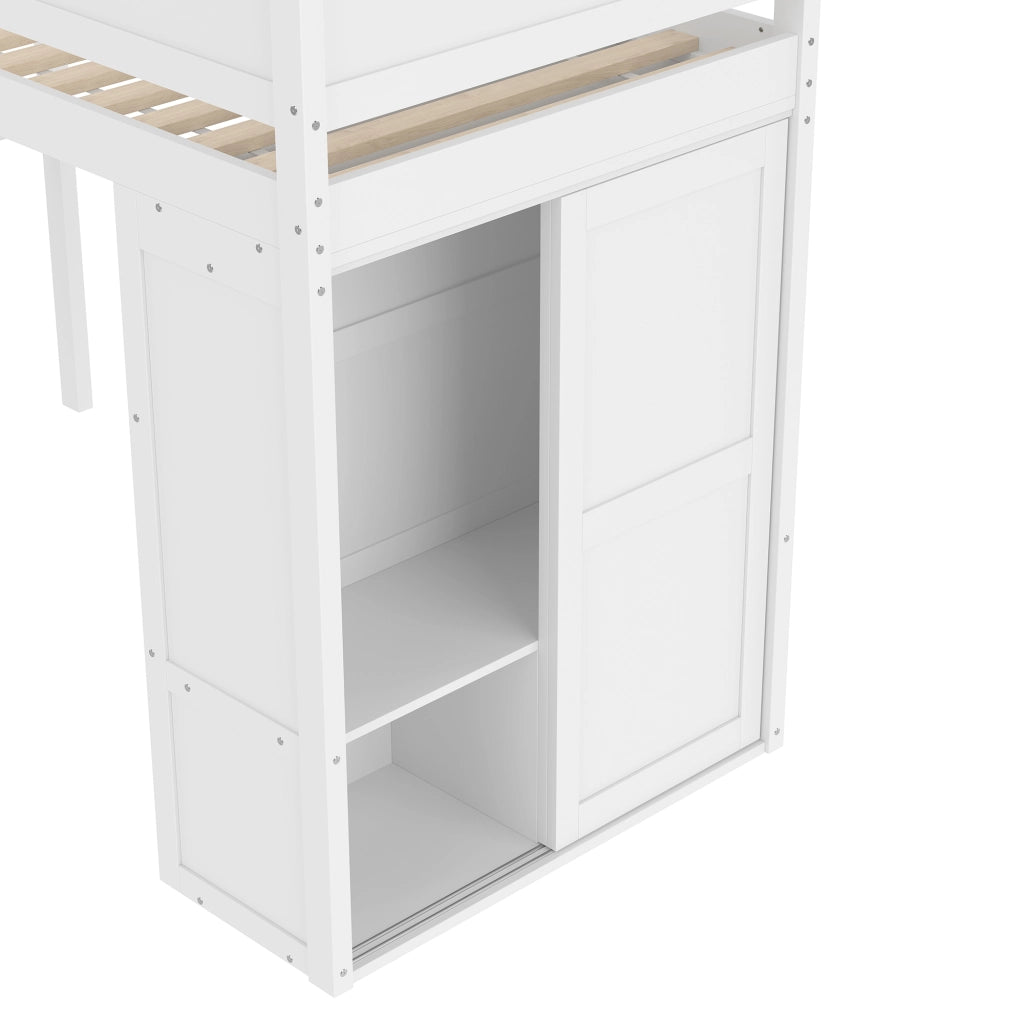 LETTO A SOPPALCO 90x200 cm con armadio e vano contenitore, bianco