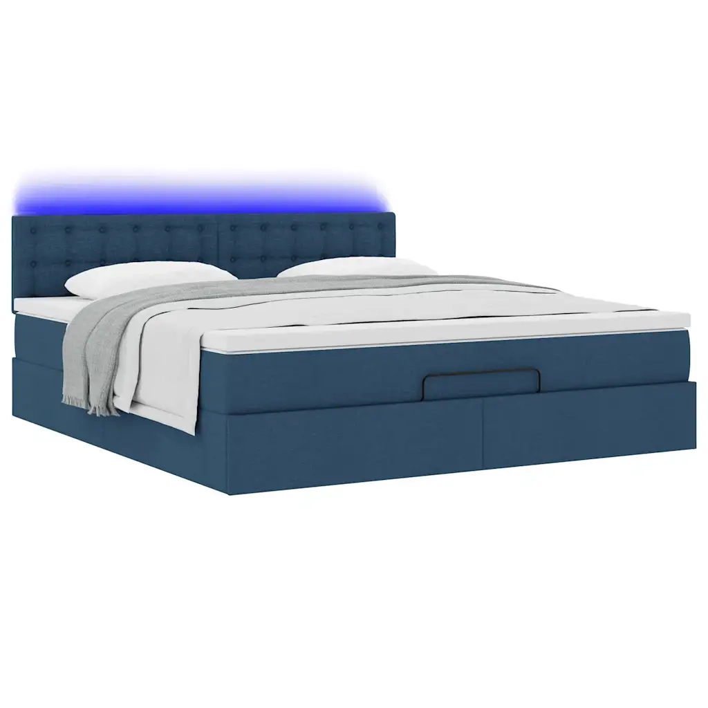 Pouf Letto con Materasso e LED Blu 180x200cm in Tessuto