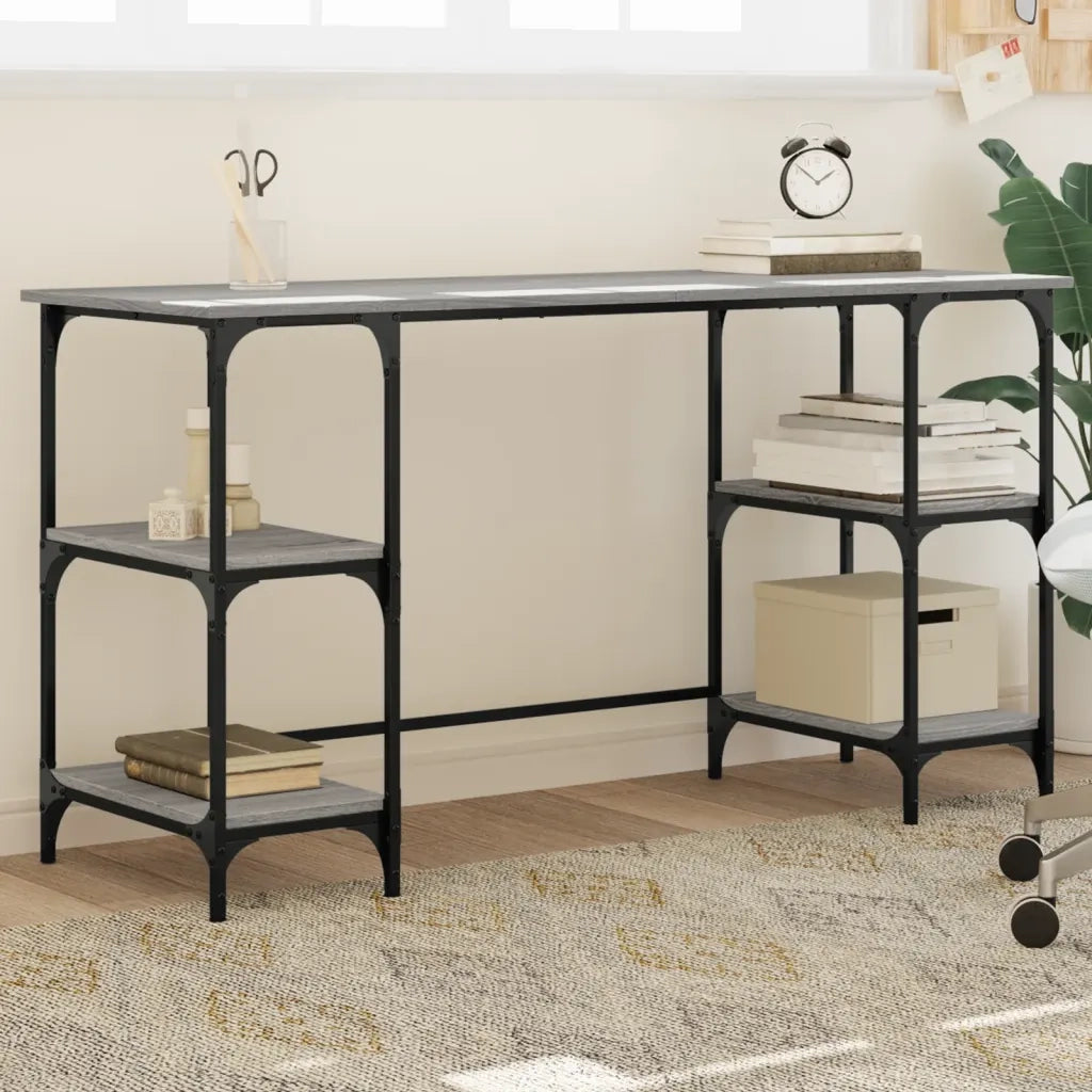 Scrivania | Tavolo da Ufficio Grigio Sonoma 140x50x75cm Metallo e Legno Multistrato