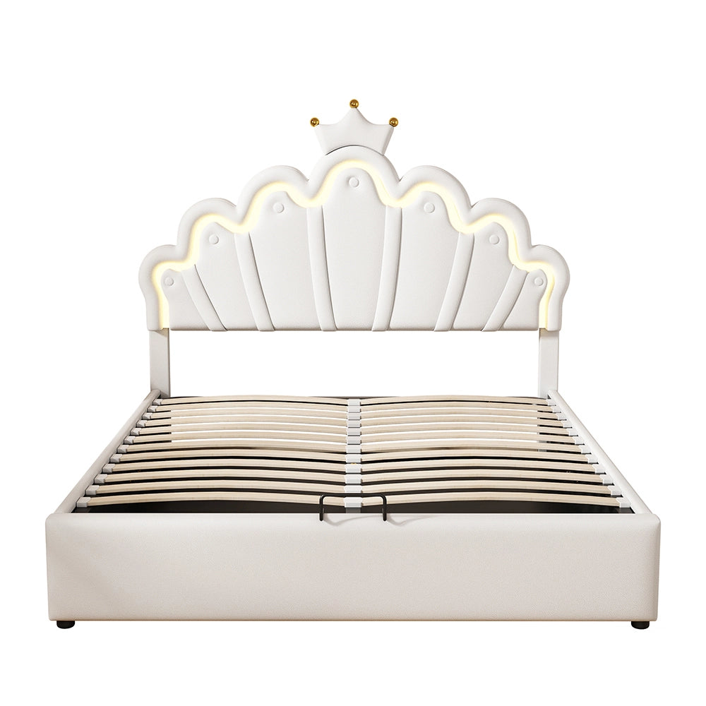 Letto a cassone per giovani - Xylo - 140x200 cm - LED regolabile imbottitura morbida beige