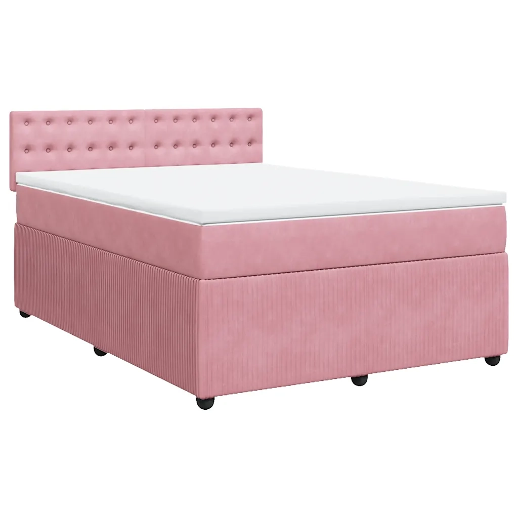Giroletto a Molle con Materasso Rosa 160x200 cm in Velluto 3290099