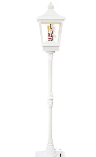 Lampione di Natale H 180cm Addobbo Bianco con Luci Suoni e Movimento con Babbo Natale