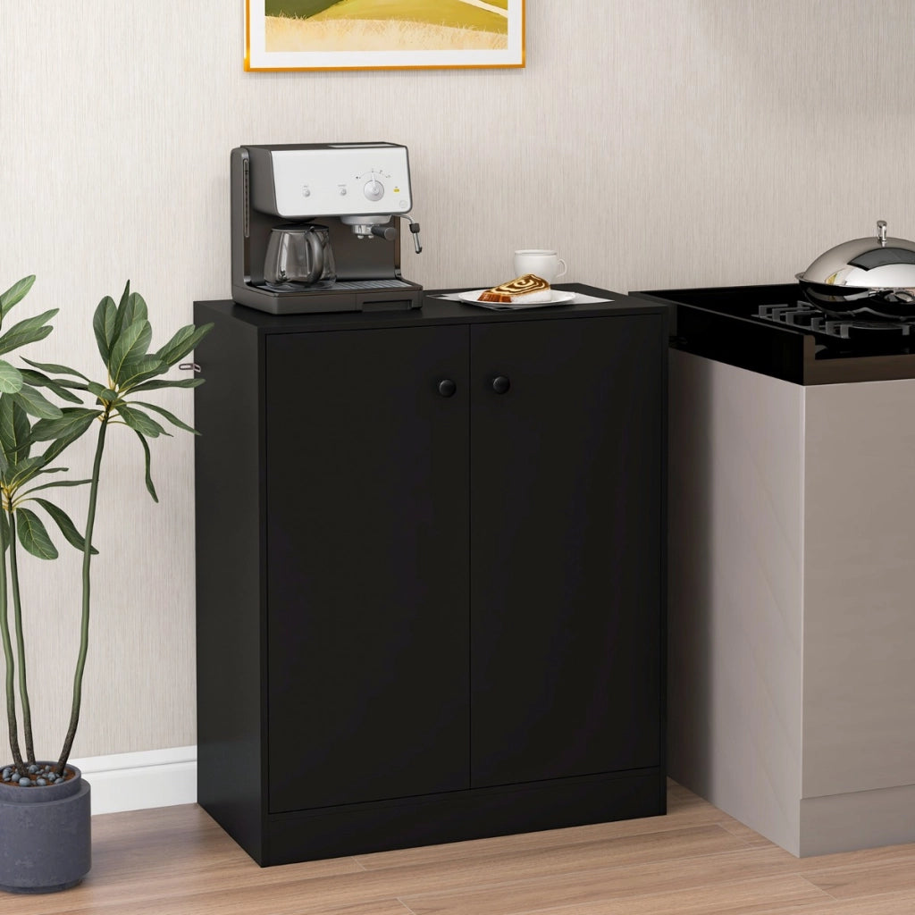 Armadietto a 2 porte 3 ripiani in legno per soggiorno, Organizzatore di armadietti a buffet indipendenti Nero-Credenze buffet