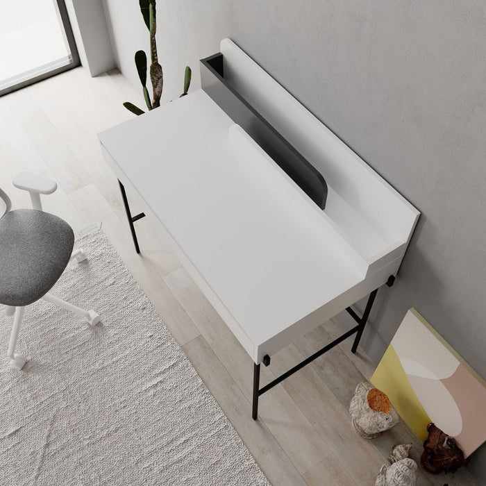 Scrivania con Cassetto 101x60x110 cm in MDF Leila Bianco e Antracite