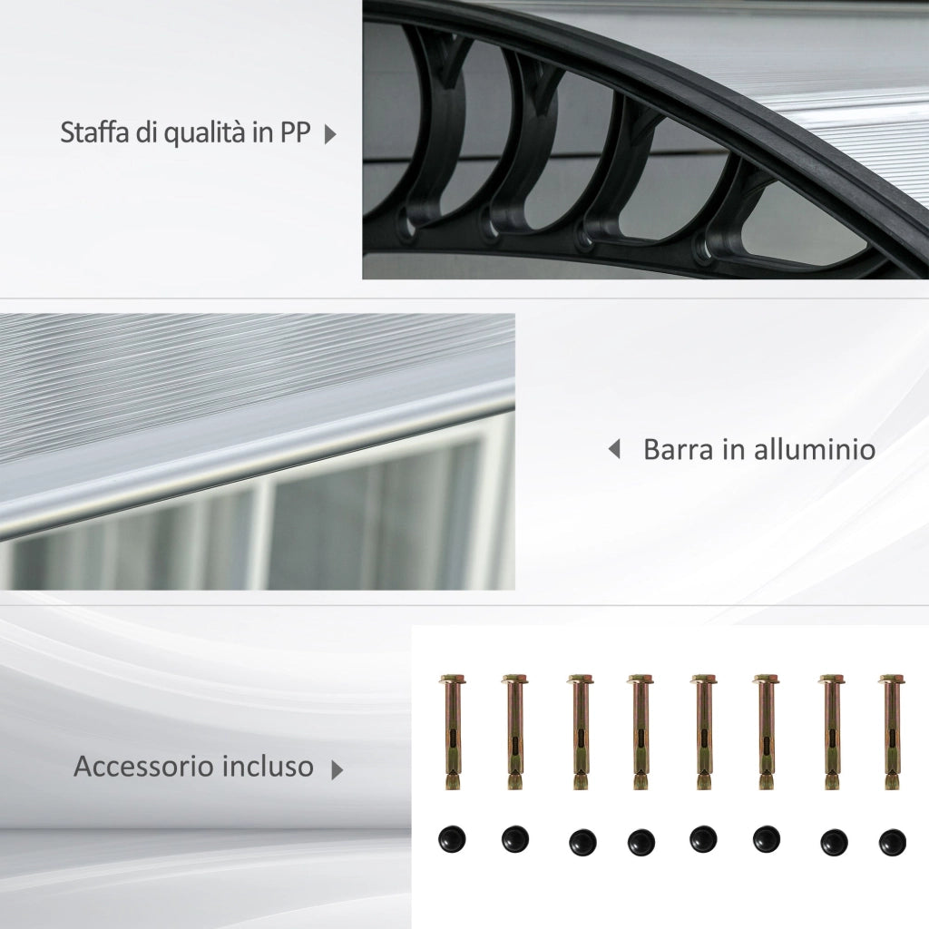 Tettoia in Policarbonato e Alluminio per Balconi 303x96x27 cm Finestre e Porte Nero e Trasparente