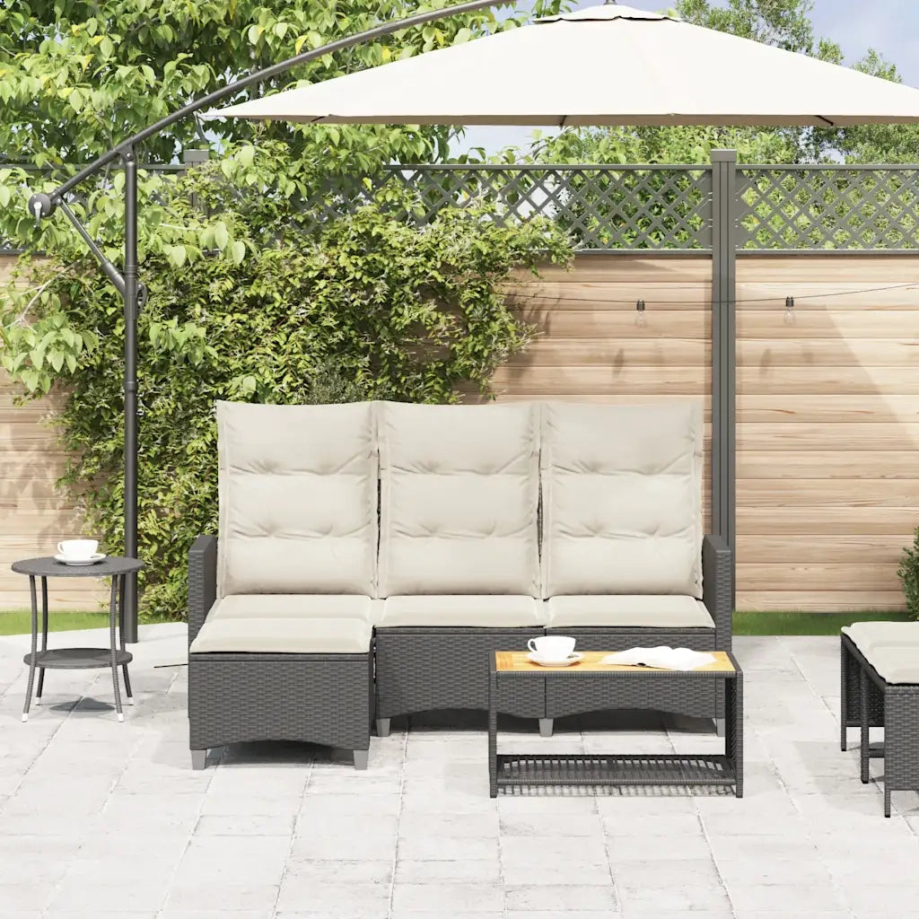 Divano da Giardino Reclinabile a L con Cuscini-Sofa da Giardino Nero Polyrattan