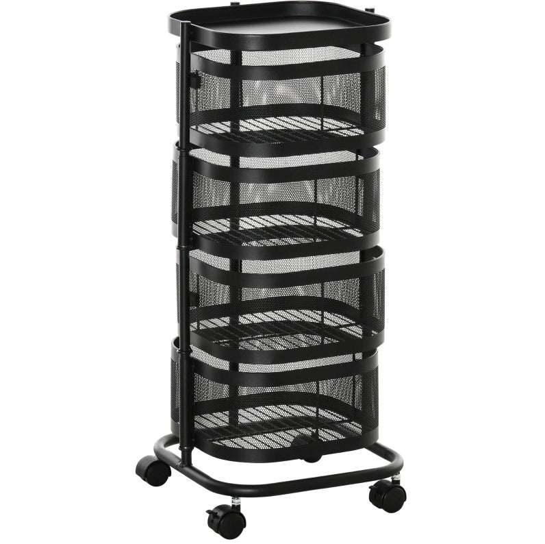 Carrello da cucina nero con 4 ripiani, ruote girevoli 33x33x77 cm