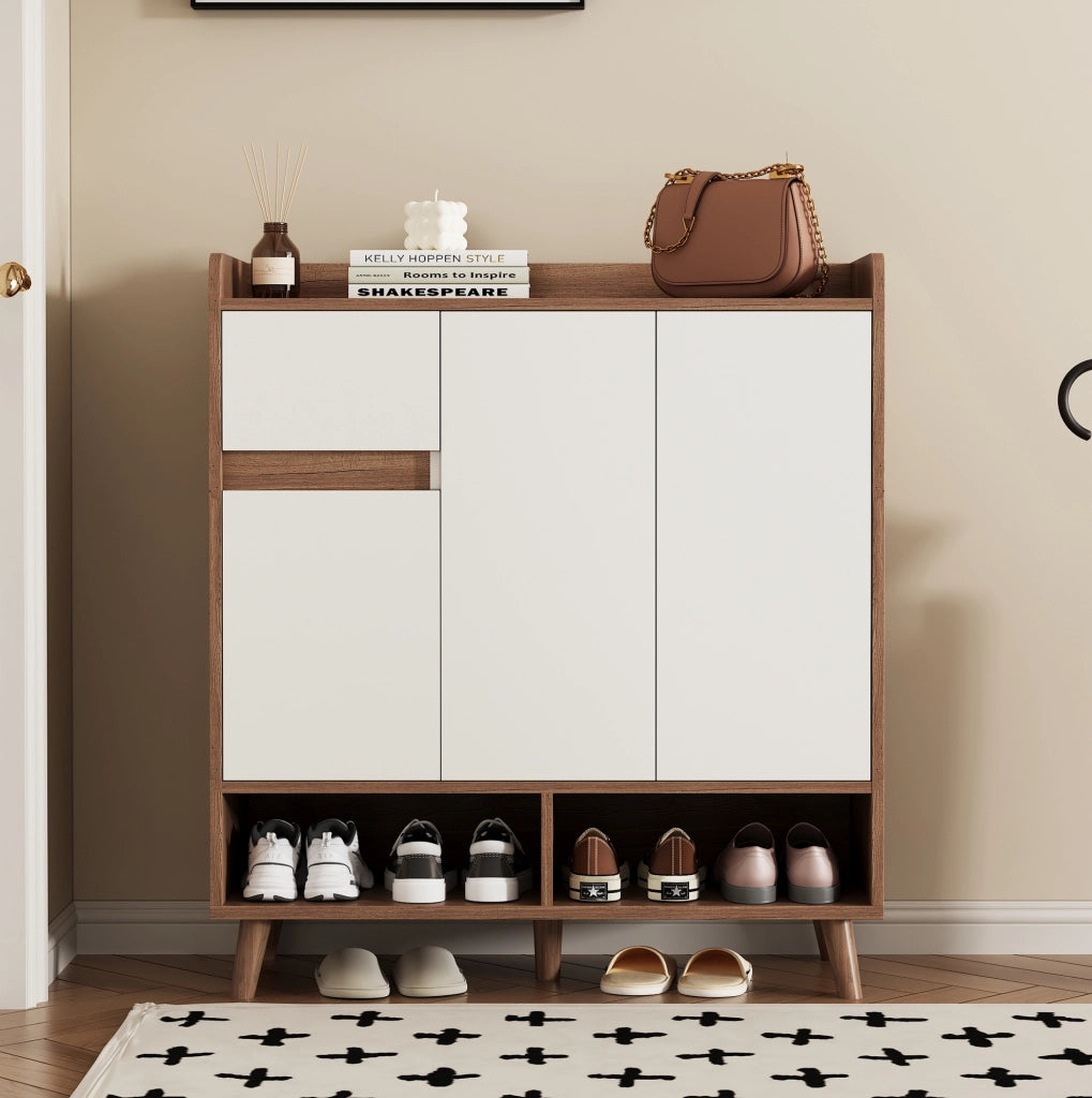 Mobile multiuso con ripiani regolabili 90x35x99 cm; bianco e naturale in truciolare