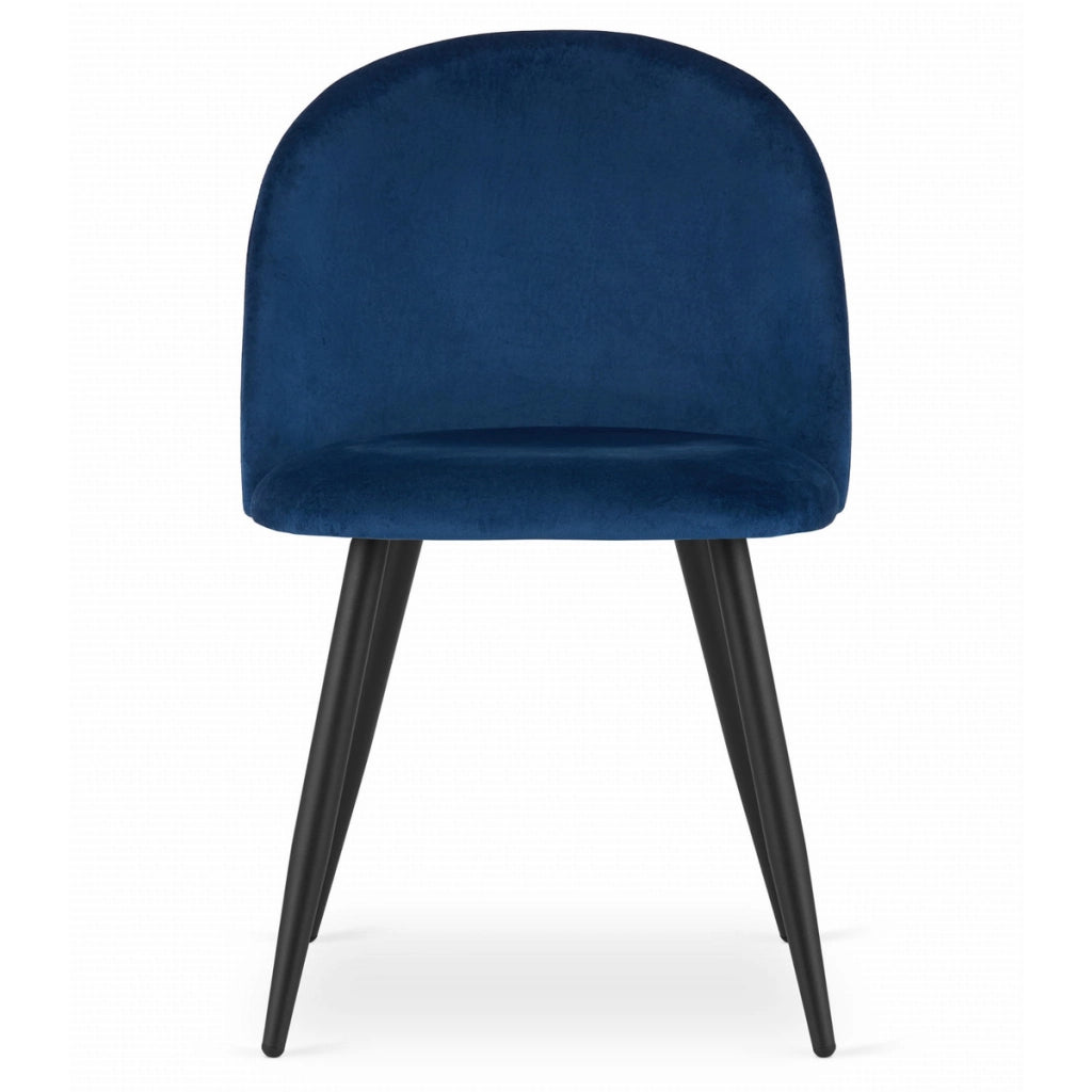 Set di 4 Sedie Bello in Velluto Blu Notte con Gambe Nere